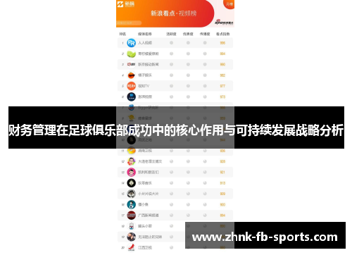 财务管理在足球俱乐部成功中的核心作用与可持续发展战略分析